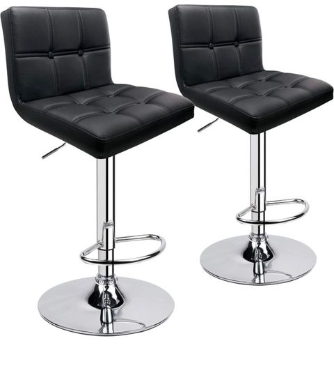Leader Accessories Bar Stools (2/Set) Adjustable Bar Chairs Breakfast Dining Stools for Kitchen Island Counter PU Leather Double Stitching Square Back with decoration (FREE POSTAGE)
