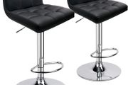 Leader Accessories Bar Stools (2/Set) Adjustable Bar Chairs Breakfast Dining Stools for Kitchen Island Counter PU Leather Double Stitching Square Back with decoration (FREE POSTAGE)
