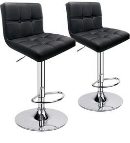 Leader Accessories Bar Stools (2/Set) Adjustable Bar Chairs Breakfast Dining Stools for Kitchen Island Counter PU Leather Double Stitching Square Back with decoration (FREE POSTAGE)