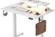 Electric Standing Desk with Movable Monitor Stand, Height Adjustable Desk with 2 Memory Buttons, 100 x 60 cm with LED Strip Light and USB-C Port, for Home Office, White