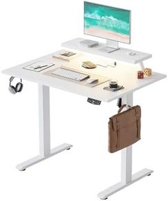 Electric Standing Desk with Movable Monitor Stand, Height Adjustable Desk with 2 Memory Buttons, 100 x 60 cm with LED Strip Light and USB-C Port, for Home Office, White
