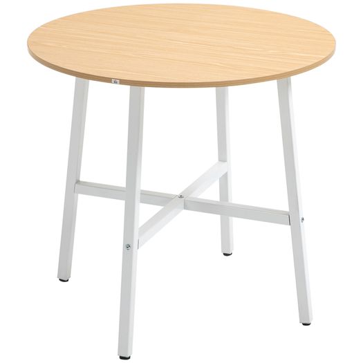 Dining table, industrial style, rounded design, stable up to 60 kg, 80 x 76H cm, Natural wood/White