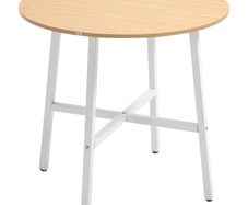Dining table, industrial style, rounded design, stable up to 60 kg, 80 x 76H cm, Natural wood/White