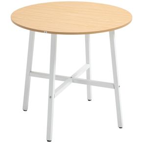 Dining table, industrial style, rounded design, stable up to 60 kg, 80 x 76H cm, Natural wood/White