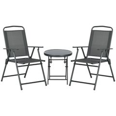 Three-Piece Garden Seat Set, with Glass-Top Table - Dark Grey