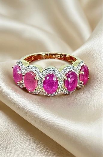 Silver Harry Ivens Designer Ring   925 Gold Plated Silver  Natural Zambian Rubies  White Zircons