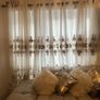 5 decorative pillows with a large beautiful laces curtain in brown and white colors Image 6
