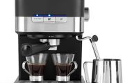 Caffe Espresso Pro Maker, 15-Bar Pressure Pump, Barista-Style Coffee/Latte/Cappuccino Machine, Makes 2 Cups at Once, Includes Milk Frothing Wand, Stainless Steel Filter, Black (FREE POSTAGE)
