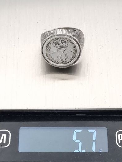 Vintage 925 Sterling Silver 1911 3d Threepence Coin Ring, Signed & Full British Hallmarks, 1975