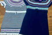 Shrinking Violet Girl's Navy White Knitted Dress 100%cotton