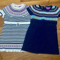 Shrinking Violet Girl's Navy White Knitted Dress 100%cotton