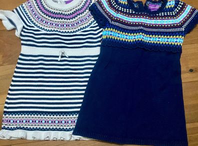 Shrinking Violet Girl's Navy White Knitted Dress 100%cotton