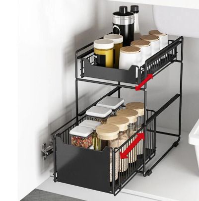 BRAND NEW Under The Kitchen Sink Storage Rack Drawer Type Can Be Pushed And Pulled Under The Cabinet Telescopic Double Shelf
