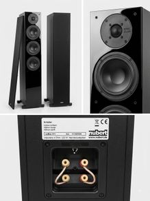 Pair of Nubert nuBox 511 floorstanding speakers in black.