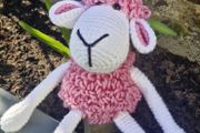 Handmade Crochet Lamb Plushie - Pink &amp; White, 23cm