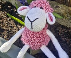 Handmade Crochet Lamb Plushie - Pink & White, 23cm