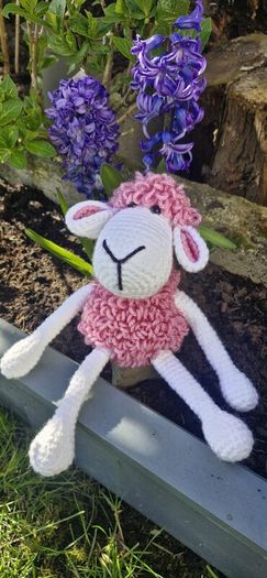 Handmade Crochet Lamb Plushie - Pink & White, 23cm