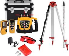 Rotary Laser Level Kit, 360 Degree Automatic Self Leveling Red Beam Horizontal Laser Transit, with Aluminum Tripod & Grade Rod, 500m
