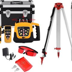 Rotary Laser Level Kit, 360 Degree Automatic Self Leveling Red Beam Horizontal Laser Transit, with Aluminum Tripod & Grade Rod, 500m