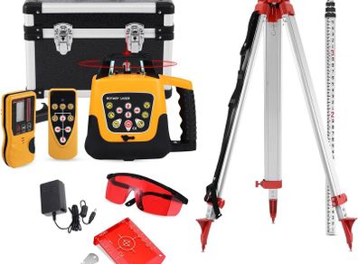 Rotary Laser Level Kit, 360 Degree Automatic Self Leveling Red Beam Horizontal Laser Transit, with Aluminum Tripod & Grade Rod, 500m