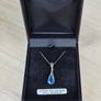 Vintage Sterling Silver 925 Teardrop Blue Stone & Marcasite Pendant Necklace with Box Image 7