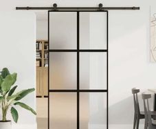 Sliding Door with Hardware Set 102,5x205 cm Tempered Glass&Aluminium