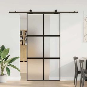 Sliding Door with Hardware Set 76x205 cm Tempered Glass&Aluminiu