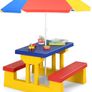 Kids Garden Furniture with Table and 2 Benches for Kids with Parasol Set for Backyard, Patio (Yellow) Image 9