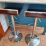 Has to go: 2 x Island Bar Chairs / Counter Stools, chrome, wooden seating, height adjustable Image 5
