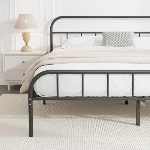 King Metal Bed Frame with Large Storage Space,Black Modern Style Metal Bed Frame,Durable Steel Construction and Easy Assembly 150x200cm