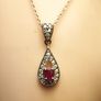 Sterling Silver Petite Natural Ruby and Zircon Drop Pendant and Chain Image 2