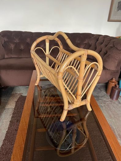 Vintage Mid Century Bamboo Magazine Rack with Heart Motifs