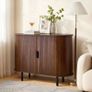 Coffee Bar Cabinet, Mid Century Fluted Coffee Bar Table, Buffet Stand Cabinet with 2 Sliding Doors Image 7