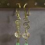 Handmade Brass Drops, Wire Swirl Jewelry, Pink Crystal Bead Dangles, Boho Ear Hooks Image 4