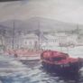 a oil painting picture on board of a harbour sceen by ken donfield Image 4