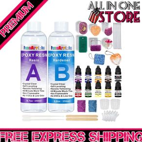 Epoxy Resin Kit 500ml, 2 Part Casting Resin Starter Kit, Resin Kits for Beginners, Epoxy Resin and Hardener with Key Chains Moulds for Sculpting Moulding & Casting, Art & Craft, Jewelry Making Kit (FREE SHIPPING)
