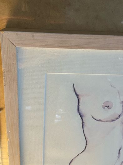 framed nude watercolour drawing signed