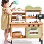 Mud Kitchen for Kids, Wooden Play Kitchen Outdoor with Real Faucet, Removable Sink, Kettle, Planting Cup, Oven, Chalkboard, Kids Garden Toy Kitchen, Gifts Toys for Boys Girls Age 3+ Image 2