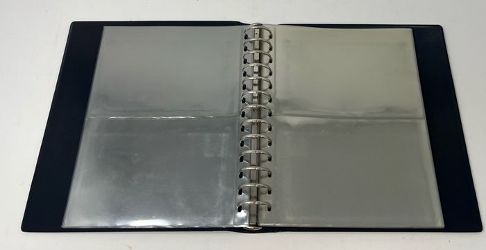 2 X LIndner 13-ring Black padded ring binder made of high quality leatherette material with 15 pages suitable for postcards/ notes/ stock card. Album size 200 x 235 mm.