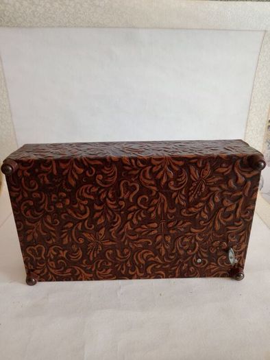 Vintage Tooled Leather Musical Cigar Box with Accessories