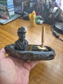 Unique find: Vintage Anthracite Coal/coal miner Brass Writing Pen Stand Desk