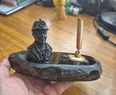 Unique find: Vintage Anthracite Coal/coal miner Brass Writing Pen Stand Desk