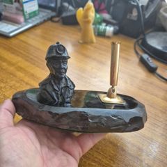 Unique find: Vintage Anthracite Coal/coal miner Brass Writing Pen Stand Desk