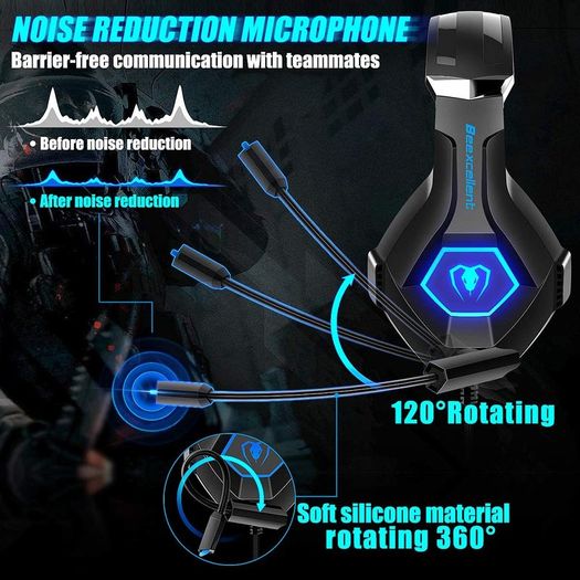 Gaming Headset Stereo Surround Sound Gaming Headphones with Breathing RGB Light & Adjustable Mic for PS4 PC Xbox One(S/X) Laptop Mac