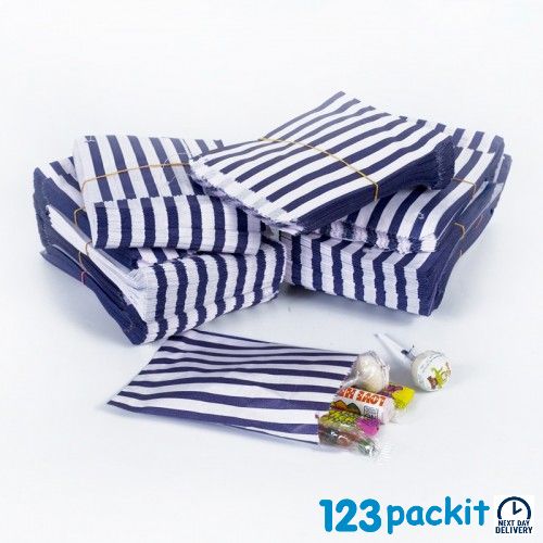 Lot of 200 Blue stripe eco-friendly counter bags lot of 200 ideal for candy weddings parties candy cart shop small retails and sweet shops SIZE 5x7 inches