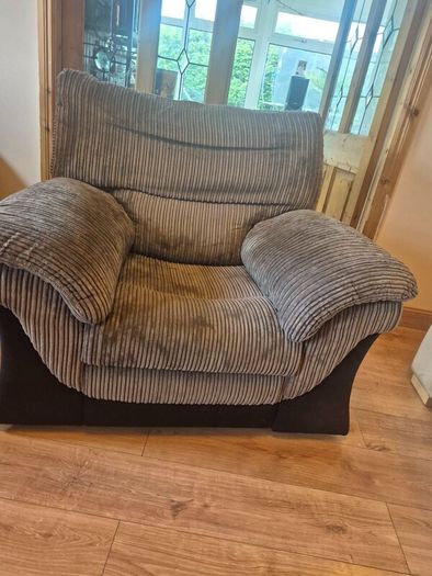 Premium cream leather Sofa-3 seater. 1 grey Chair