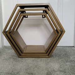 Gold coloured display shelves, set of 3