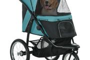 Foldable Pet Stroller Jogger, with Three Wheels, Canopy, for Medium and Small Dogs, Green