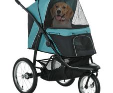Foldable Pet Stroller Jogger, with Three Wheels, Canopy, for Medium and Small Dogs, Green