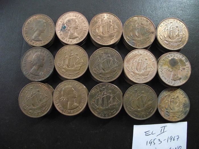 Great Britain. Elizabeth II. 72 coins x half penny (1953-1967) Nice Condition!